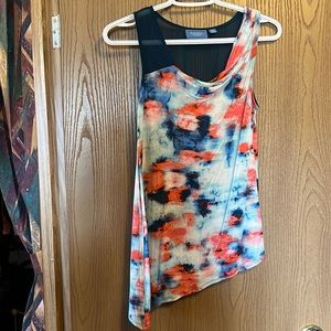 Asymmetrical bright multi color tank with drape front